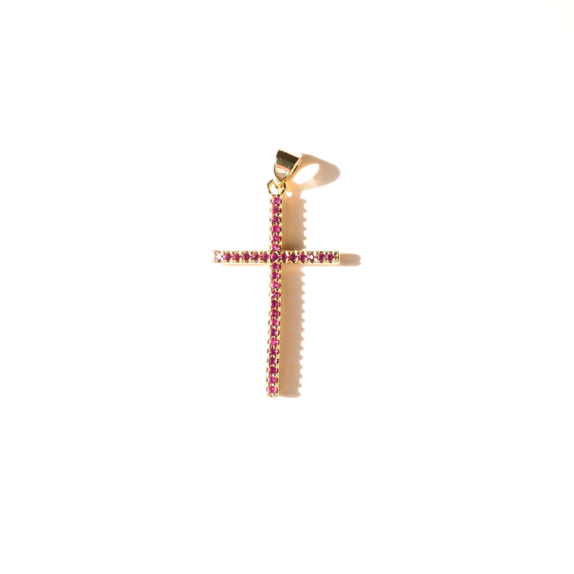 Cerise Pink CZ Cross Pendant