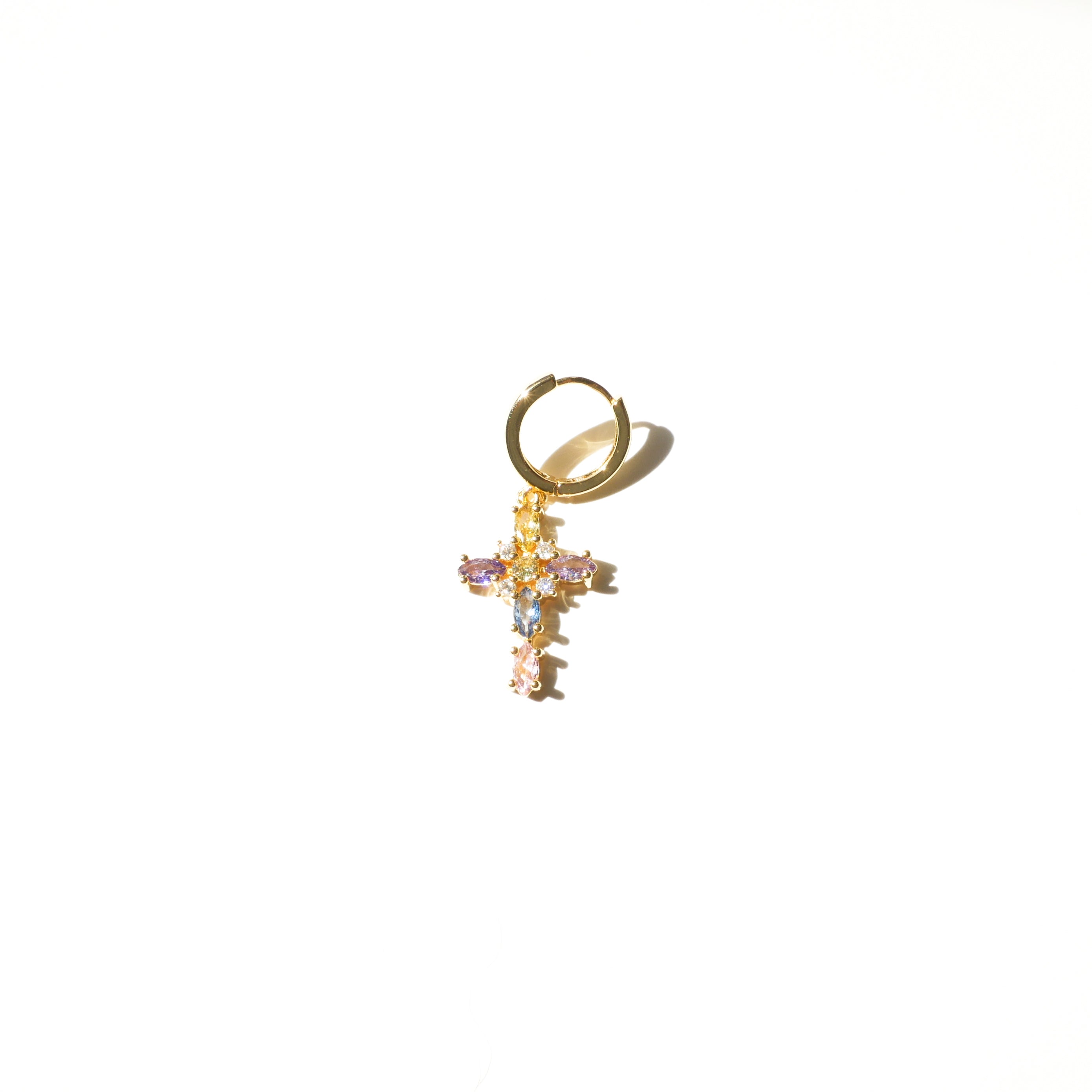 Fresia Colored CZ Cross Single Huggie - Finesse Atelier