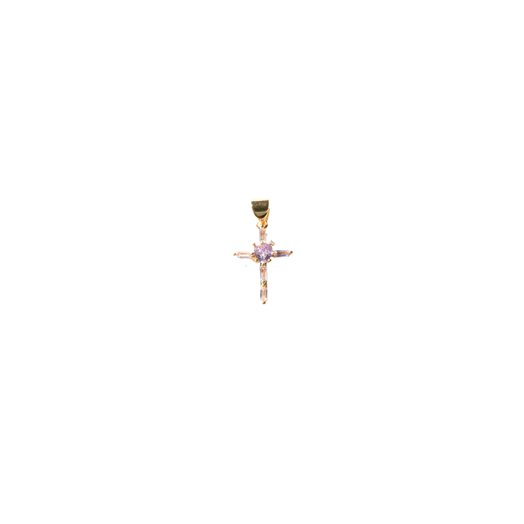 Lilac Heart Cross Charm